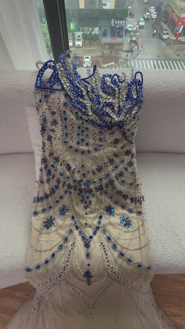 فستان سهرة حورية البحر الزرقاء الفاخرة الزرقاء LA72760B