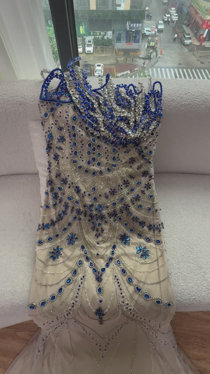 فستان سهرة حورية البحر الزرقاء الفاخرة الزرقاء LA72760B