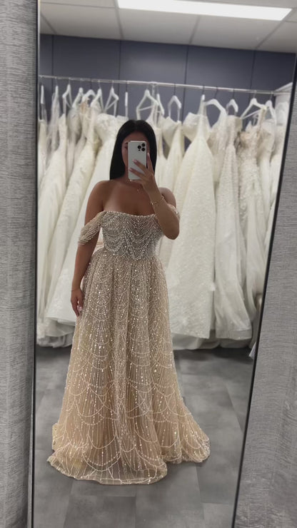 Luxury Nude A-Line Evening Gown with Pearl Beading LA72738A