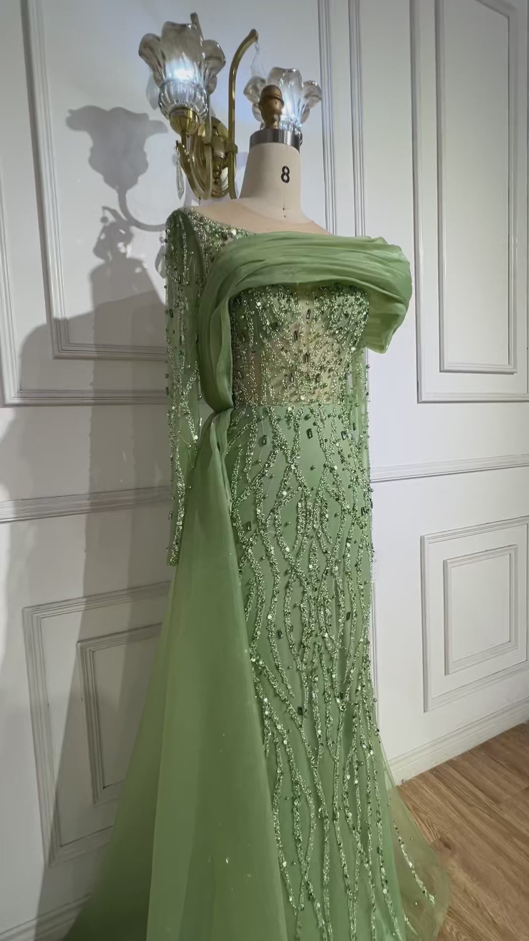 Luxury Olive Green Beaded Mermaid Evening Dress with Crystal LA72396