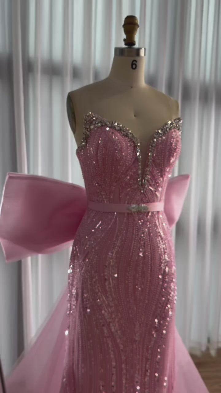 Luxury Dubai Pink Bow Evening Dress LA73061A