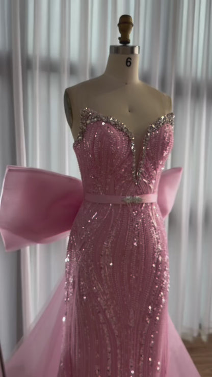 Luxury Dubai Pink Bow Evening Dress LA73061A