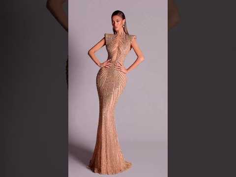 Luxury Saudi Arabic Gold Beaded Mermaid Evening Dress LA73221