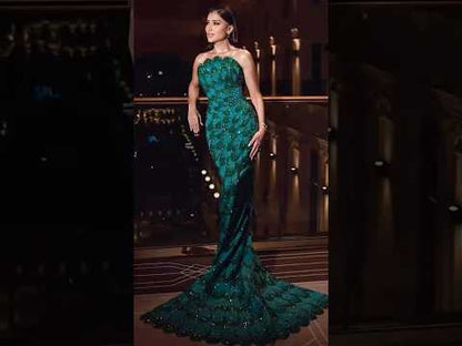Luxury Arabic Designer Elegant Green Mermaid Evening Dress LA73117