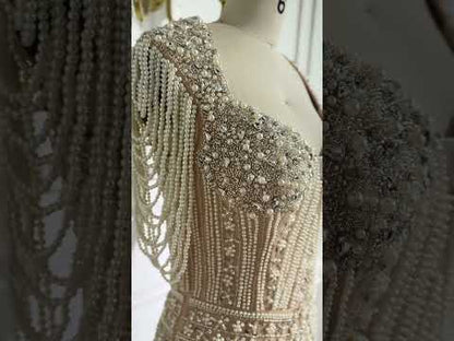 Luxury Nude Pearls Beaded Mermaid Evening Dress LA73199