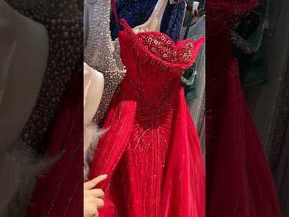 Luxury Dubai Nude Beaded Mermaid Evening Dress with Overskirt LA72811