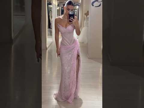 Luxury Pink Saudi Arabic Lace Embroidery Evening Dress LA73373