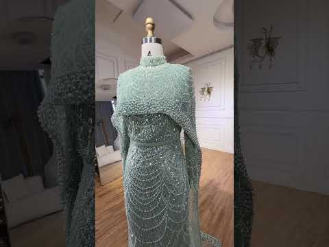 Modest Beaded Long Cape Dubai Evening Dresses LA72032M