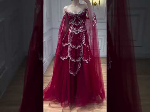 Luxury Arabic Sage Green Beaded A-Line Evening Dress with Cape LA72605A