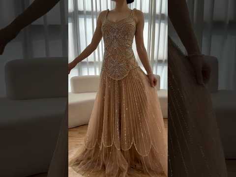 Luxury Nude Spaghetti Strap Beaded A-Line Evening Dress LA73189C