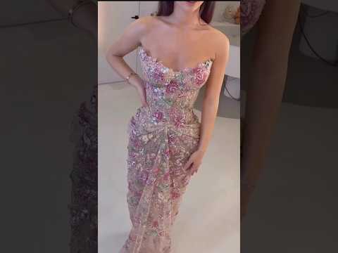 Luxury Saudi Arabic Pink 3D Flower Strapless Beaded Mermaid Evening Dress LA73552