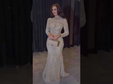 Luxury Nude Modest Long Sleeves Diamond Beaded Mermaid Evening Dress LA73504