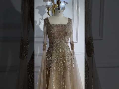 Luxury Green A-LineBeaded  Evening Dress with Cape Sleeves LA73089