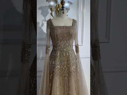 Luxury Green A-LineBeaded  Evening Dress with Cape Sleeves LA73089