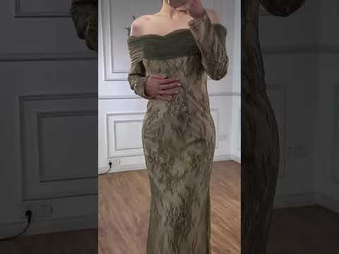 Elegant Olive Green Evening Dress with Lace Sleeves LA72942 – SERENE HILL