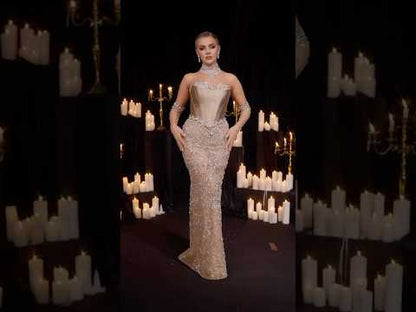 Luxury Beaded   Evening Dress Sheer Long Gloves LA72929