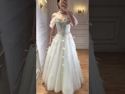 Luxury White Crystal Beaded Feather A-Line Evening Dress LA73591A