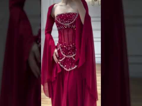 Luxury Blue Evening Dress with Pearls Tassels and Flowing Coat LA72978A