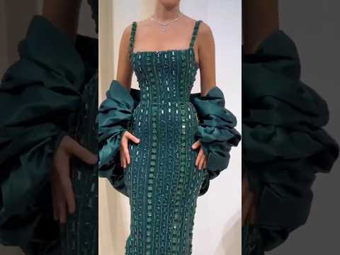 Luxury Kosovo Green Square Beaded Evening Dress with Cape LA73355