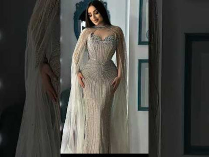 Luxury Dubai Caramel Beaded Evening Dress With Cape LA72811C