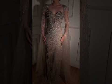 Luxury Caramel Crystal Beaded Mermaid Evening Dress with Cape LA72575D