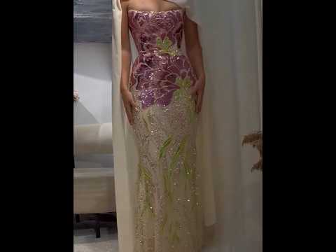 Luxury Purple Flower Evening Dress with Scarf LA73538A