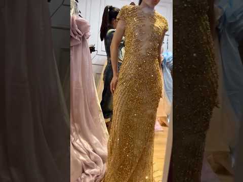 Luxury Saudi Arabic Gold Beaded Mermaid Evening Dress LA73221