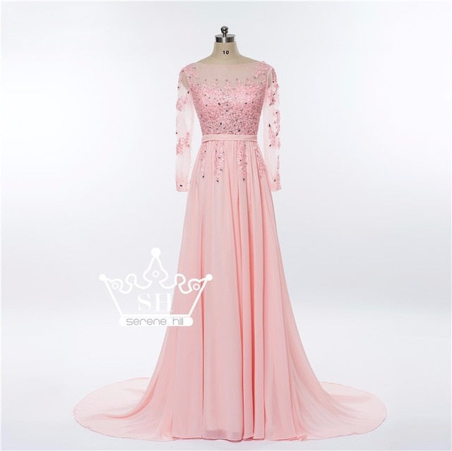On Sale No Return No Refund Gray Beading Crystal Formal Long Sleeve Evening Dress HA2097 - SERENE  HILL