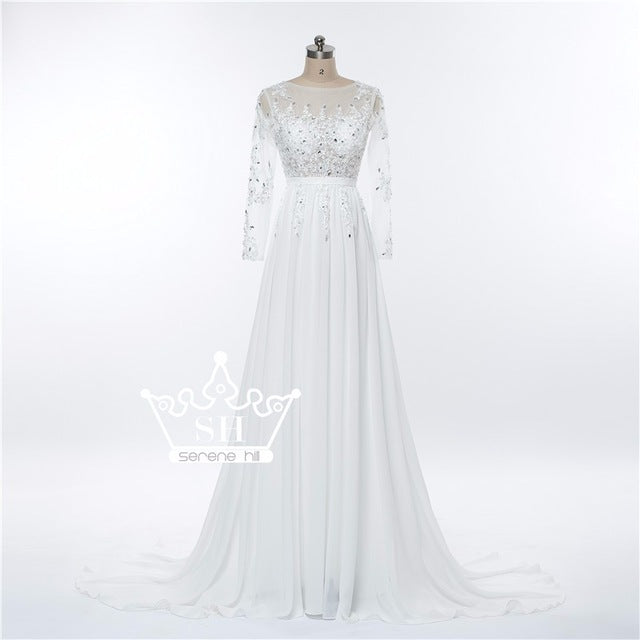 On Sale No Return No Refund Gray Beading Crystal Formal Long Sleeve Evening Dress HA2097 - SERENE  HILL