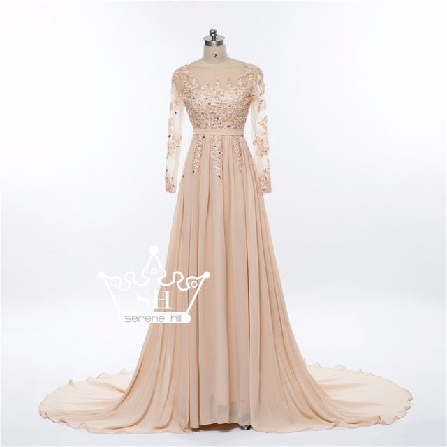 On Sale No Return No Refund Gray Beading Crystal Formal Long Sleeve Evening Dress HA2097 - SERENE  HILL