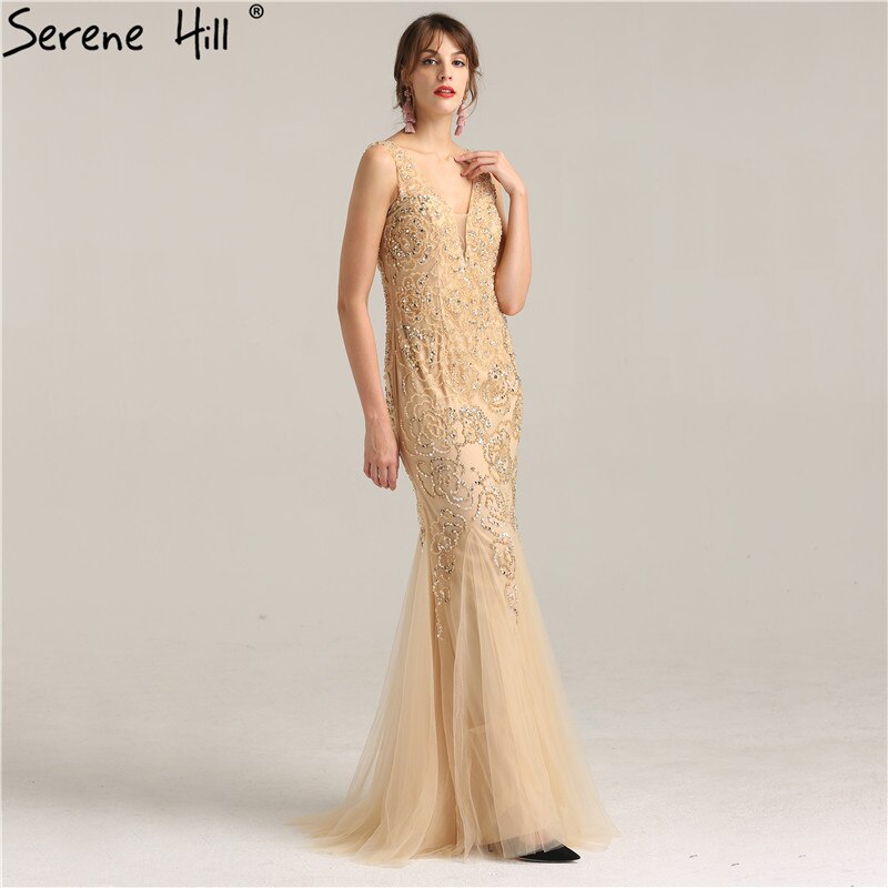 On Sale No Return No Refund Sale Deep-V Luxury Sexy Mermaid Evening Gowns Crystal Beading Elegant Fashion Tulle Evening Dresses Real Photo LA6249 - SERENE HILL
