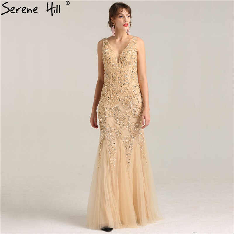 On Sale No Return No Refund Sale Deep-V Luxury Sexy Mermaid Evening Gowns Crystal Beading Elegant Fashion Tulle Evening Dresses Real Photo LA6249 - SERENE HILL