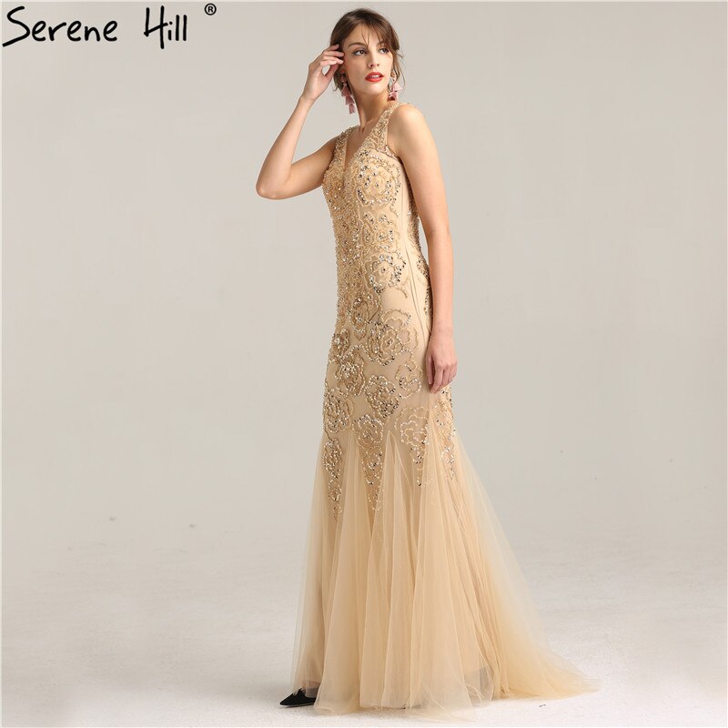 On Sale No Return No Refund Sale Deep-V Luxury Sexy Mermaid Evening Gowns Crystal Beading Elegant Fashion Tulle Evening Dresses Real Photo LA6249 - SERENE HILL