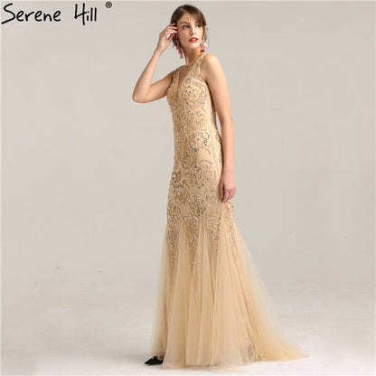 On Sale No Return No Refund Sale Deep-V Luxury Sexy Mermaid Evening Gowns Crystal Beading Elegant Fashion Tulle Evening Dresses Real Photo LA6249 - SERENE HILL