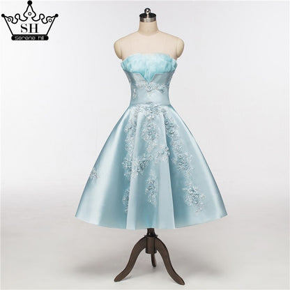 On Sale No Return No Refund Newest Short Evening Dresses Sexy Applique Satin Formal Evening Party Serene Hill HA2076 - SERENE HILL