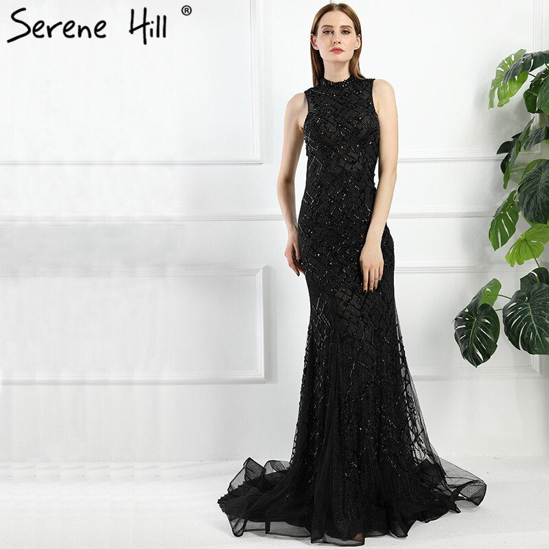 On Sale no return no refundSale Black High Neck Sexy Tulle Evening Dresses Sleeveless High-end Mermaid Fashion Formal Evening Party Real Photo LA6190 - SERENE HILL