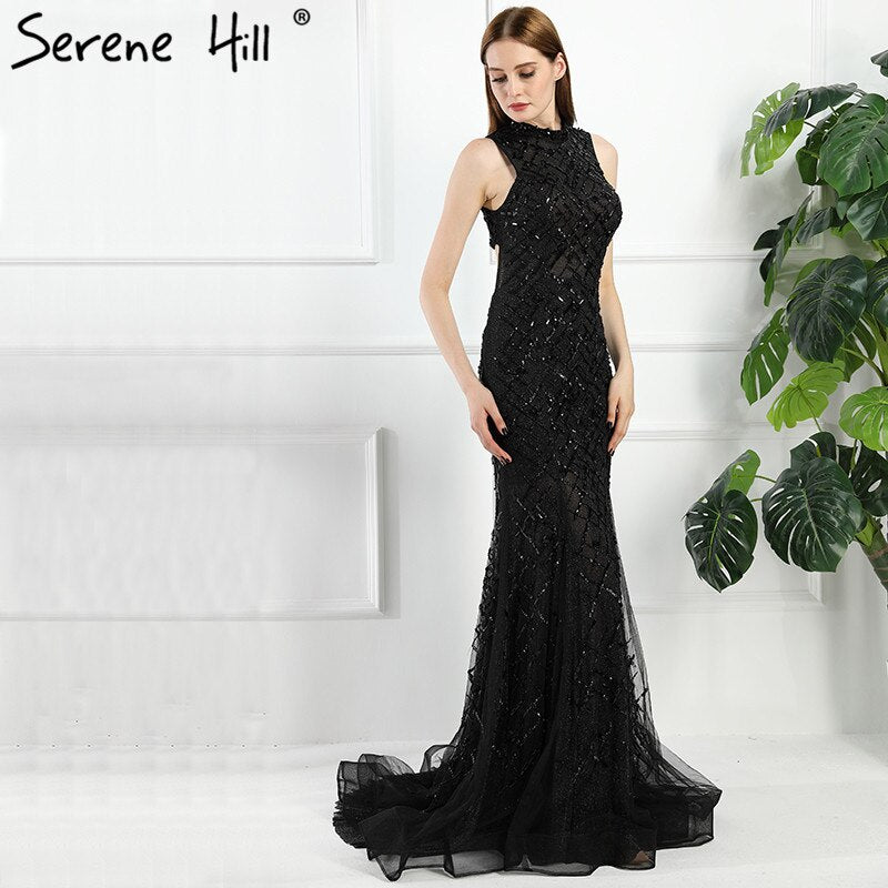 On Sale no return no refundSale Black High Neck Sexy Tulle Evening Dresses Sleeveless High-end Mermaid Fashion Formal Evening Party Real Photo LA6190 - SERENE HILL