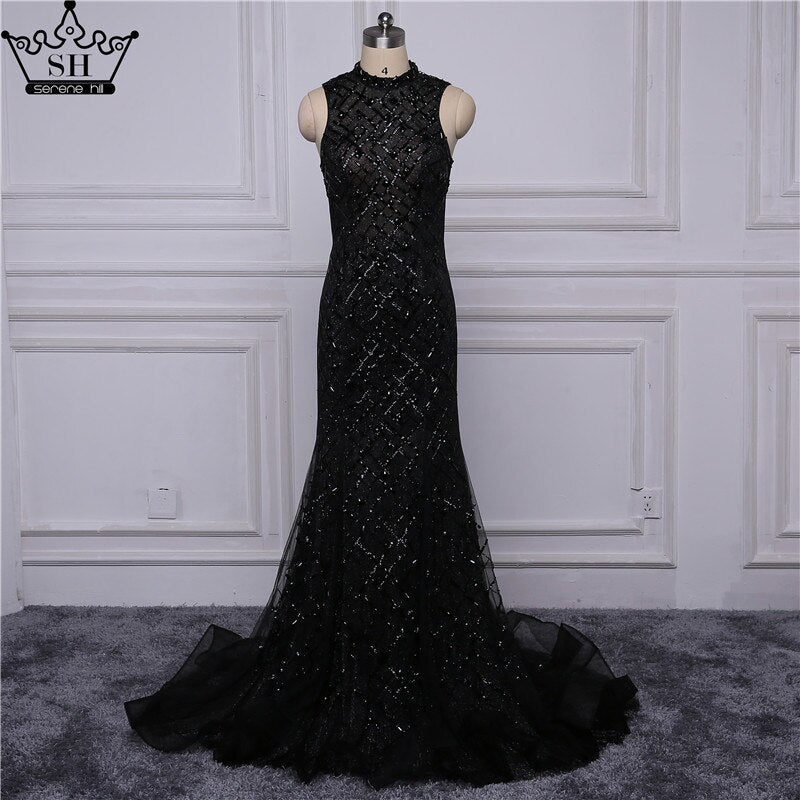 On Sale no return no refundSale Black High Neck Sexy Tulle Evening Dresses Sleeveless High-end Mermaid Fashion Formal Evening Party Real Photo LA6190 - SERENE HILL