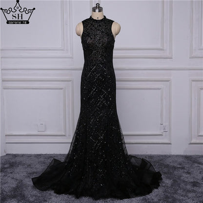 On Sale no return no refundSale Black High Neck Sexy Tulle Evening Dresses Sleeveless High-end Mermaid Fashion Formal Evening Party Real Photo LA6190 - SERENE HILL