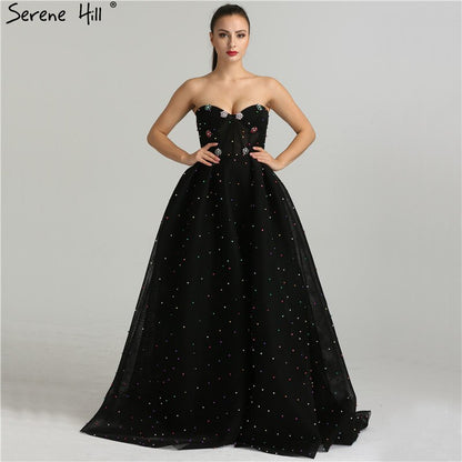 2025 schwarz Schatz Sexy Tüll Prom Kleider Neueste Diamant Perlen Off Schulter Mode Abendkleider LA6347 - SERENE HILL