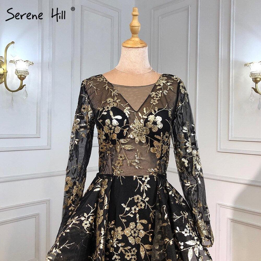 On Sale No Return No Refund 2025 Black V-Neck Fashion New Evening Dresses Sequined Sleeveless Glitter Luxury Evening Gowns Serene Hill LA6552 - SERENE HILL