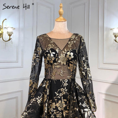 On Sale No Return No Refund 2025 Black V-Neck Fashion New Evening Dresses Sequined Sleeveless Glitter Luxury Evening Gowns Serene Hill LA6552 - SERENE HILL