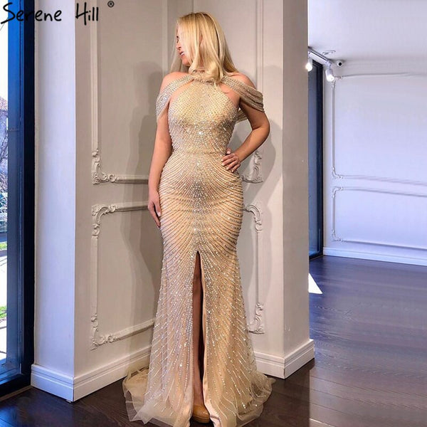 On Sale no return no refund2025 Fashion  New Mermaid Evening Dresses Luxury Beading Sequined Sleeveless Formal Evening Gowns Real Photo LA6557