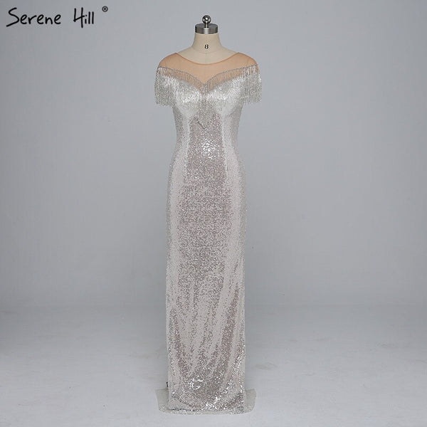 On Sale no return no refundSale 2025 Beading Tassel Latest Evening gown Designs Sleeveless Fashion Sexy Mermaid Sequin Evening Dress Real Photo LA6378