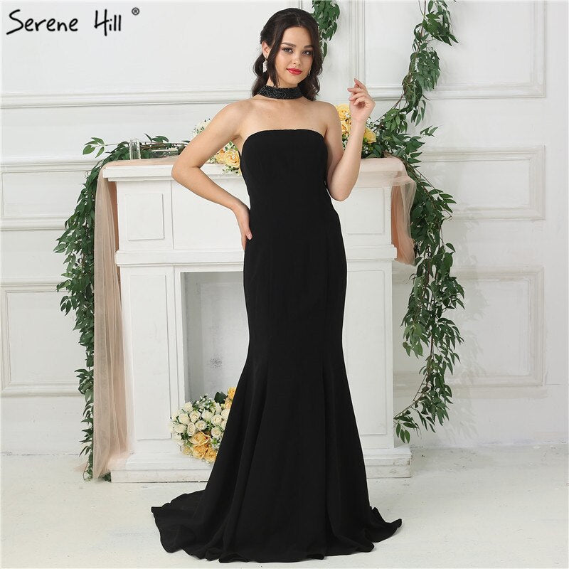 On Sale no return no refundSale 2025 Black Sexy Prom Dresses Halter Simple Jersey Formal Evening Gowns Long Serene Hill LA6688 - SERENE HILL