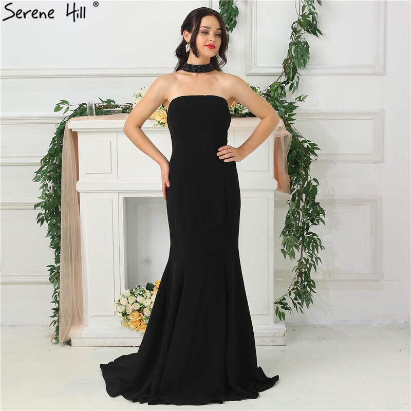 On Sale no return no refundSale 2025 Black Sexy Prom Dresses Halter Simple Jersey Formal Evening Gowns Long Serene Hill LA6688 - SERENE HILL
