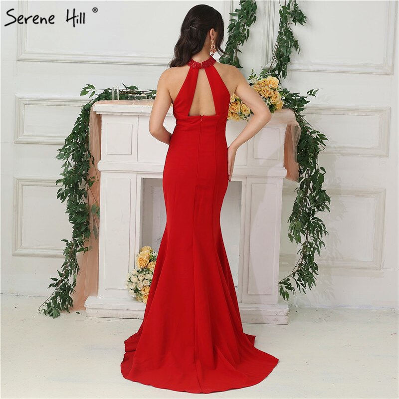 On Sale no return no refundSale 2025 Black Sexy Prom Dresses Halter Simple Jersey Formal Evening Gowns Long Serene Hill LA6688 - SERENE HILL