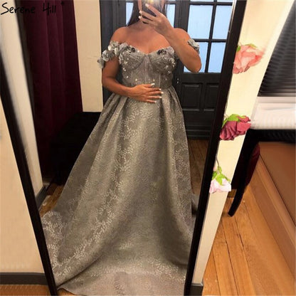 On Sale No Return No Refund Sale 2025 Grey Sequined Flowers Lace Evening Dresses New Sexy Sleeveless Fashion Beach Evening Gowns Serene Hill LA6539 - SERENE HILL