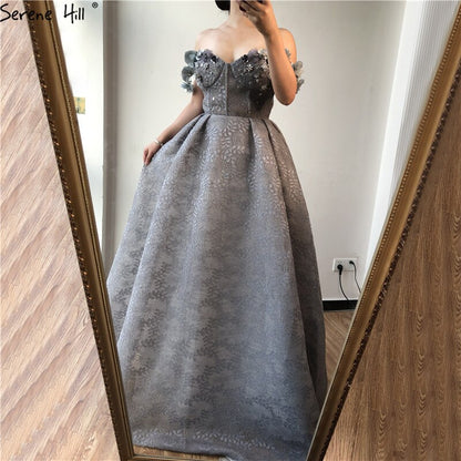 On Sale No Return No Refund Sale 2025 Grey Sequined Flowers Lace Evening Dresses New Sexy Sleeveless Fashion Beach Evening Gowns Serene Hill LA6539 - SERENE HILL
