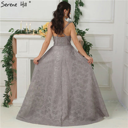 On Sale No Return No Refund Sale 2025 Grey Sequined Flowers Lace Evening Dresses New Sexy Sleeveless Fashion Beach Evening Gowns Serene Hill LA6539 - SERENE HILL